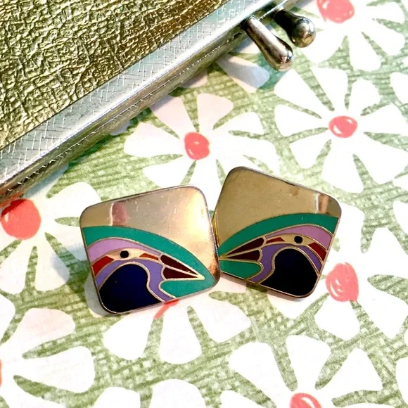 Vintage Laurel Burch Earrings & VTG Gold Purse - Picture 7 of 15